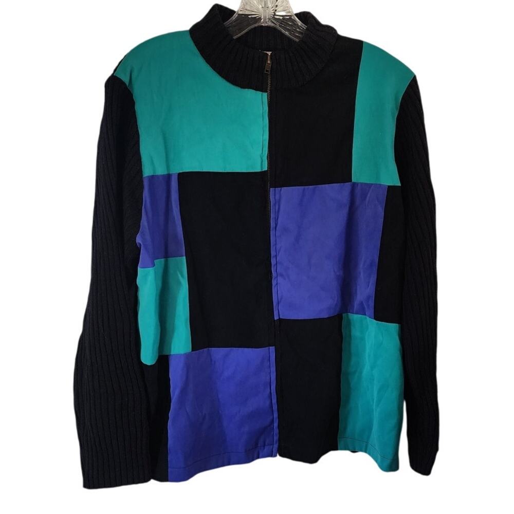 JM Collection By Jennifer Moore Multi Media Colorblock Sweater Y2k Jacket